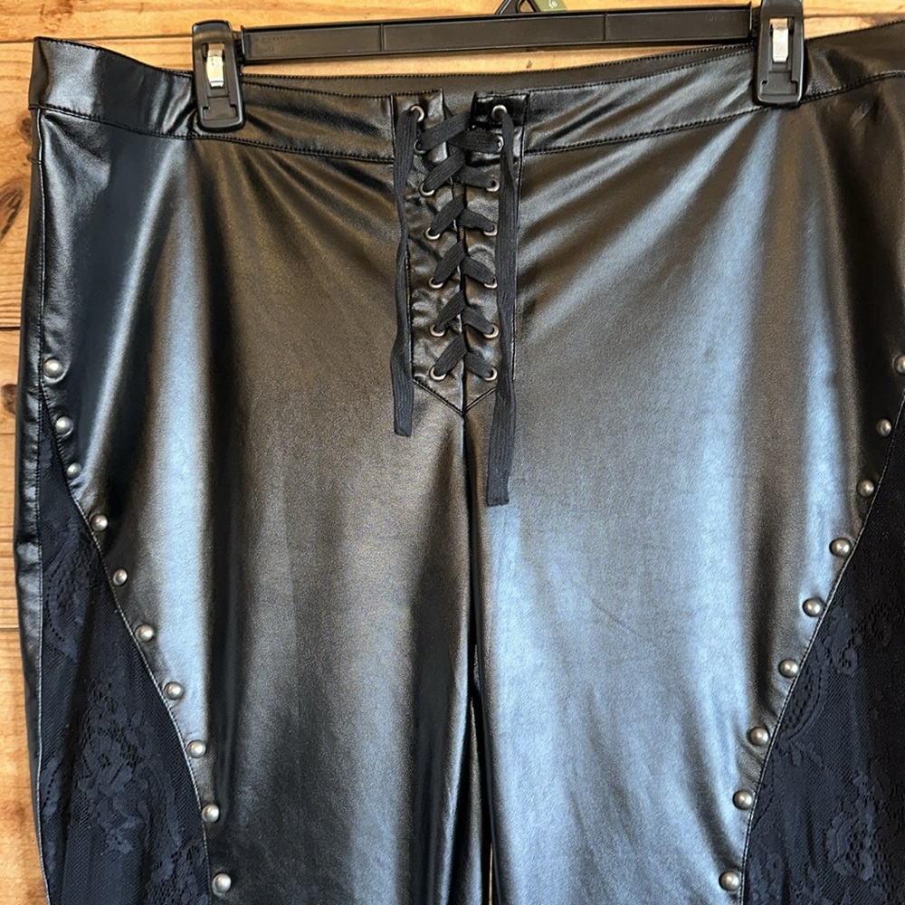Killstar Shiny Black Lace-Up Flare Pants - Picture 2 of 12